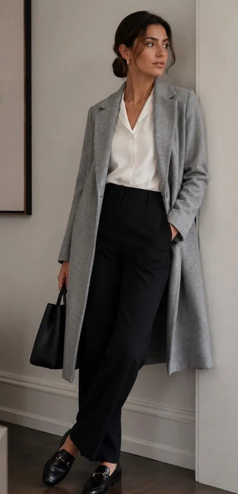 ZARA Gray Long Coat Duster Overcoat Minimalist Quiet Luxury Office Timeless Sz M