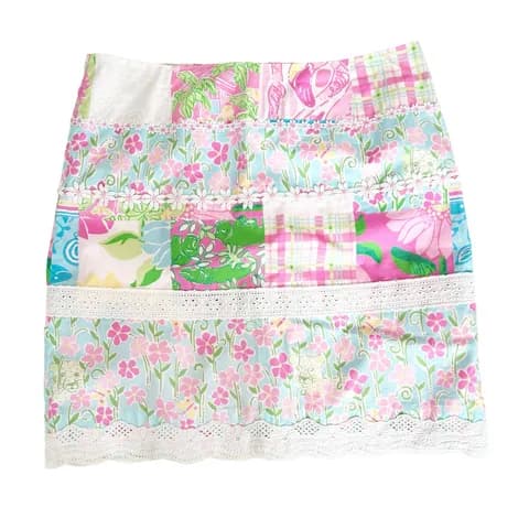 Vintage 90s Lilly Pulitzer Patchwork Lace Skirt Sz 2