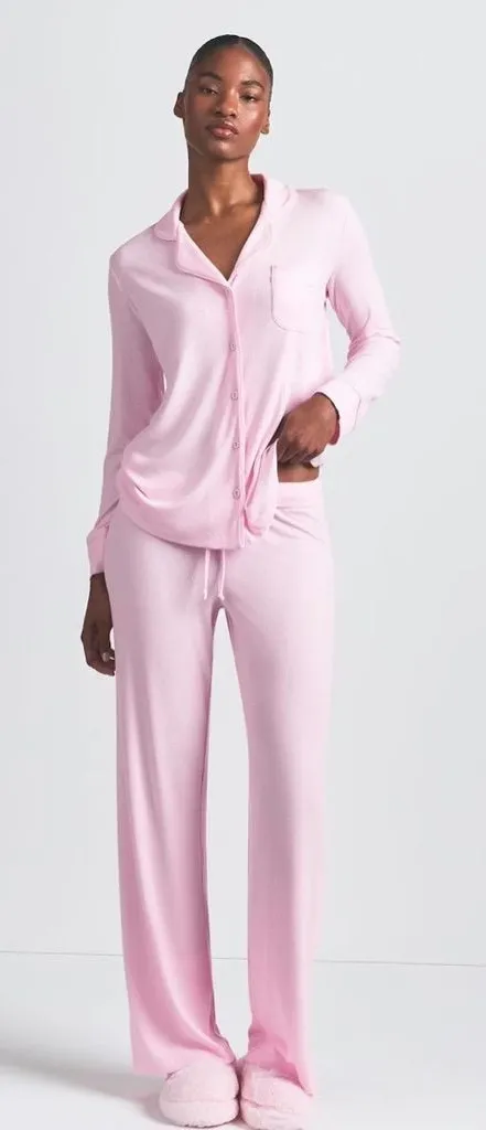 SKIMS NWT Sleep Long Sleeve Soft Pajama Set Pink Bloom Size XXS