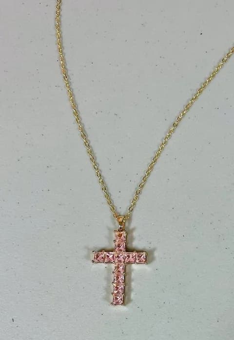 Gold Pink Diamond Diamonds Cross Necklace Jewelry 💖✨