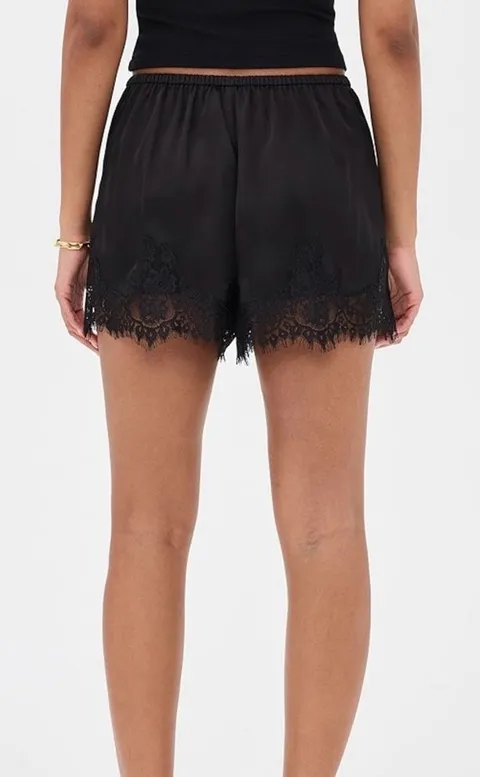 Amazon Black Satin Shorts with Lace Trim with Elastic Waistband - Size: Medium