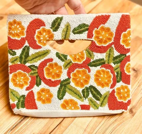 Orange Crush Clutch Satin Beaded Sequined Evening Purse Clutch Handbag Citrus