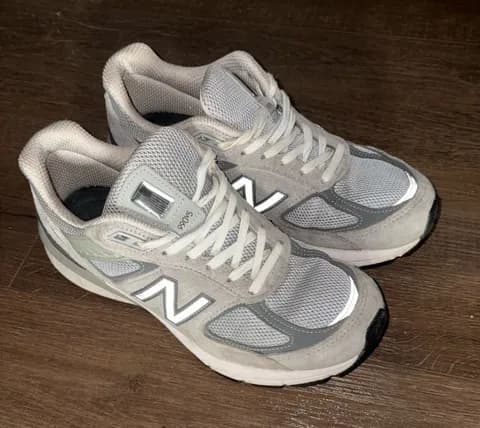 New Balance Gray and White Mesh Suede Sneakers