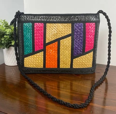 Handmade Vintage Straw Woven Colorblock Shoulder Bag Philippines