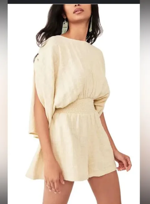 Free People Pietro Tie Back Romper open back Flowy lagenlook boho size XS