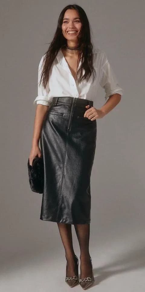 NWOT Pilcro Faux Leather Moto Midi Skirt