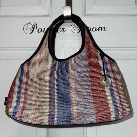 THE SAK Woven Crochet Handbag Striped Multicolor Restore Tote Purse Summer Beach