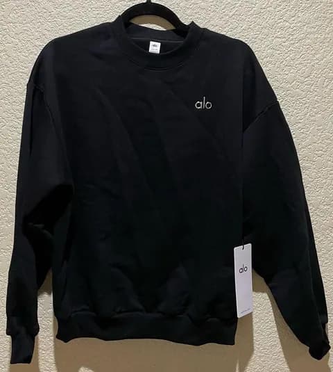 MNWT Alo Yoga Accolade Crew Neck Pullover Black Size XXS Oversized