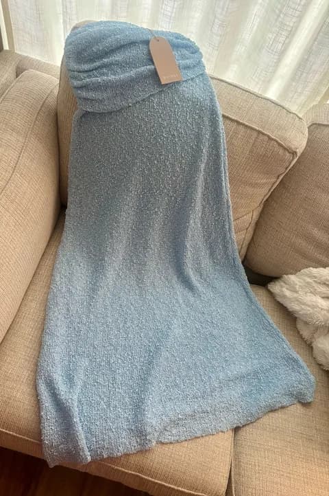 Petra Ruched Knit Maxi Skirt - Light Blue