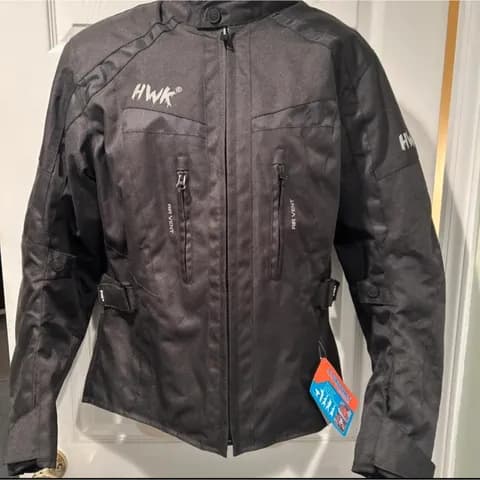 HWK Womens Large Motorcycle Jacket Black Cordura Armored Air Vent Riding