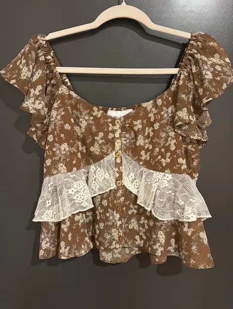 Buckle Floral and Lace Top