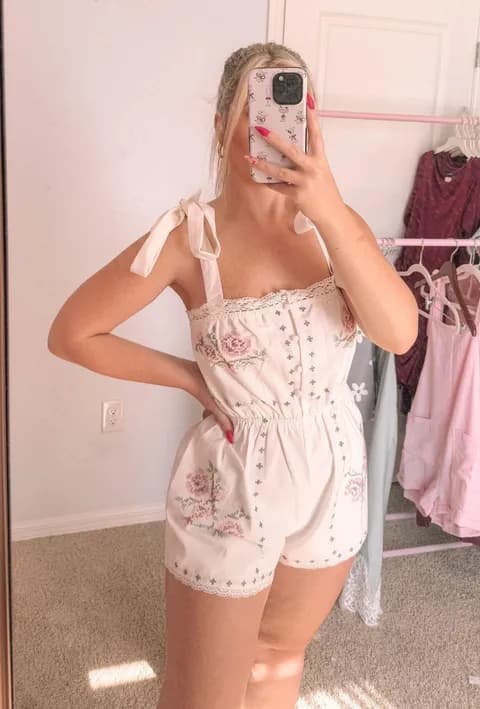 Spring White Floral Romper