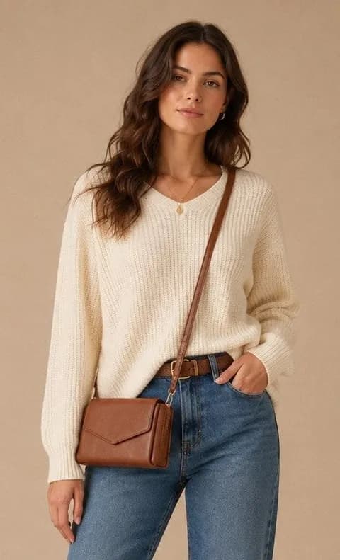 Brown Leather Crossbody Wallet Bag Snap Closure Organizer Purse