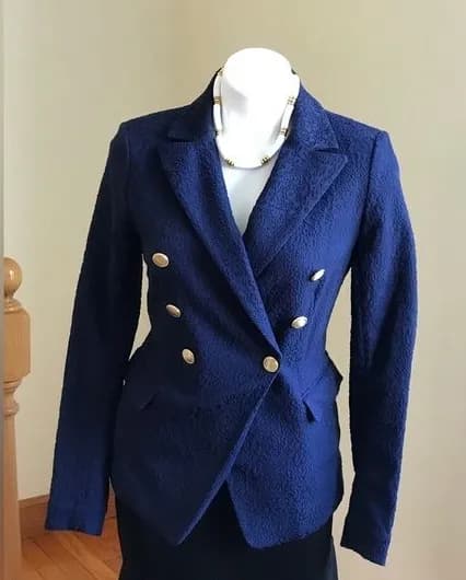 New York Navy & bordered pattern Double Breasted Gold Buttons SZ 8