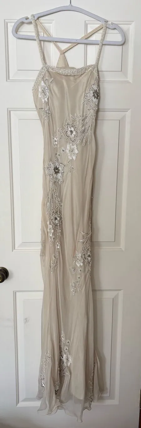 Scala Silk Beaded Cream Maxi Dress