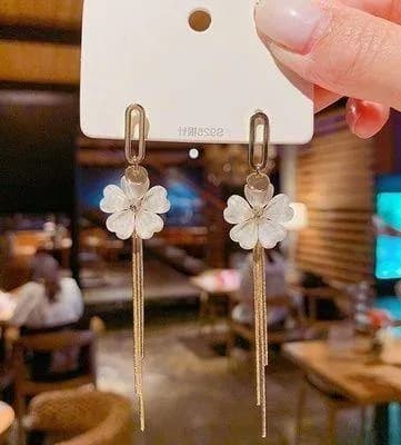 Women’s Crystal Flower Long Tassel Dangle Drop Earrings Gold
