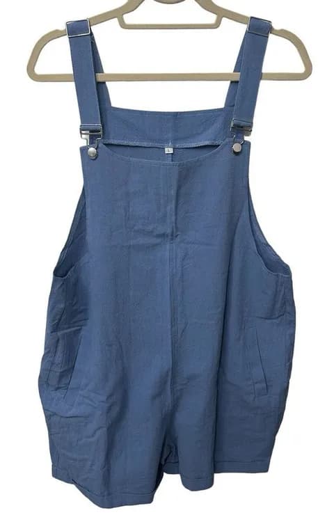 NWT Large Patch Pocket Romper Sz Large Cotton Linen Blend Blue