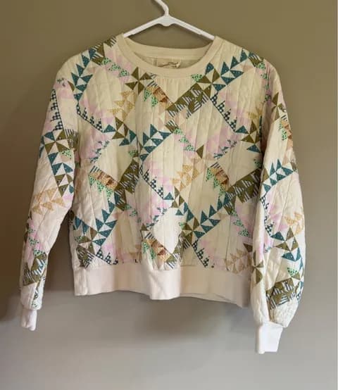 Universal Thread Quilted Patchwork Sweatshirt Cream Geometric Pullover XS