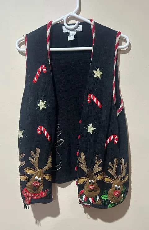 Vintage Knit Reindeer Christmas Vest
