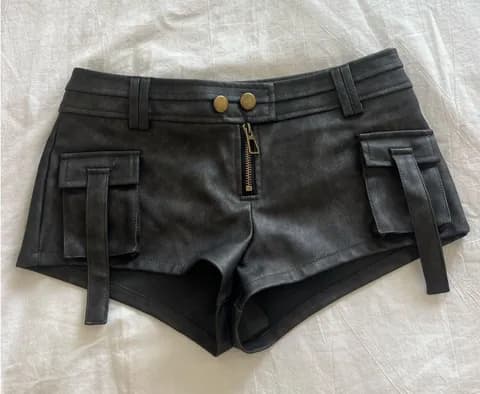 Washed Faux Leather Micro Cargo Shorts