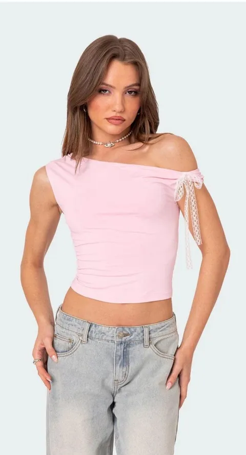 Edikted Lace Bow Asymmetrical top