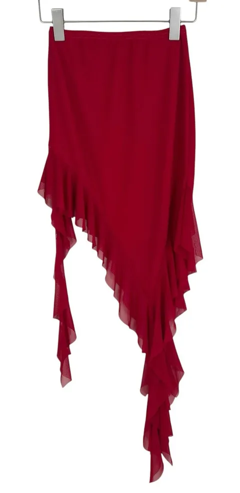 🔥 Pretty Little Thing Hanging Ruffle Pull On Mini Skirt In Red Size 0