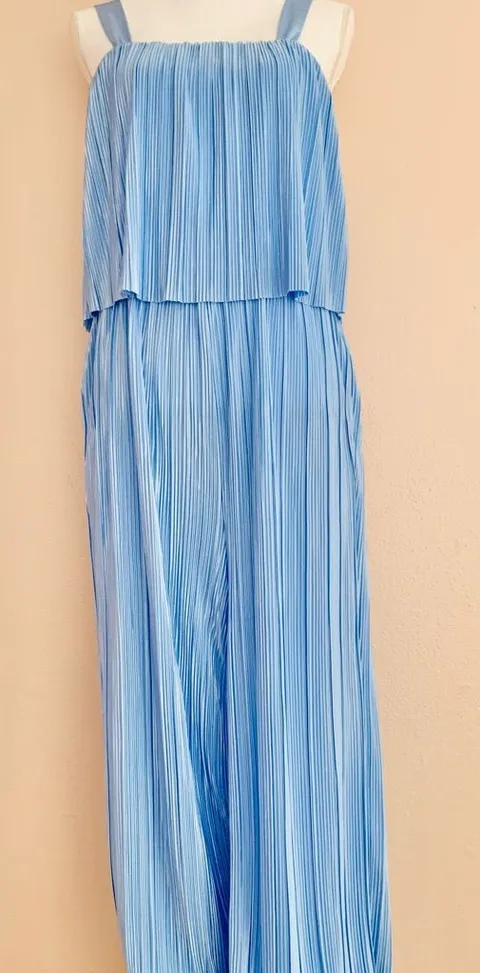 ARULA Blue Pleated Jumpsuit with Adjustable Straps