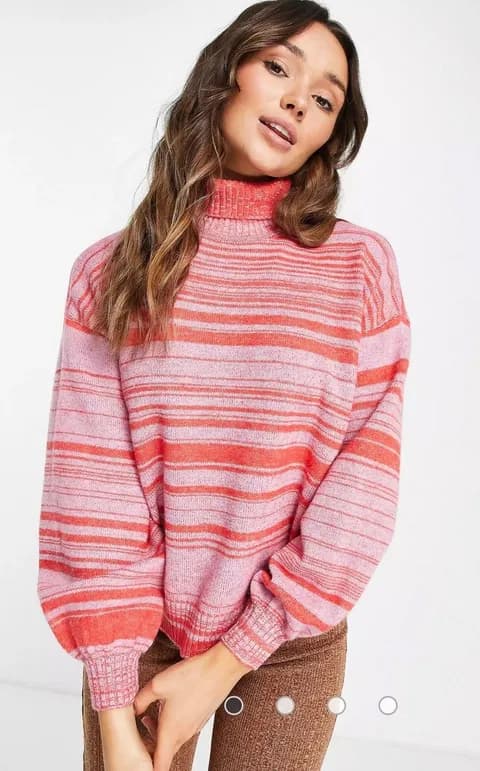 NWT DESIGN pink oversized sweater with roll neck in space dye yarn