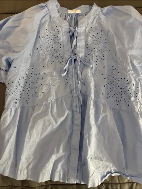 GAP Light Blue Eyelet Tie-Front Peasant Blouse