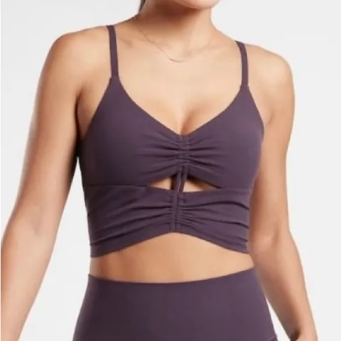 Athleta Purple Powervita Cinch Longline Ruched Padded Sports Bra