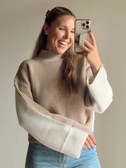 BOUTIQUE MOCK NECK SWEATER Tan Size M
