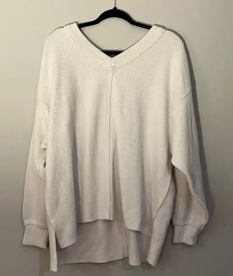 Aerie Wonder Textured V-Neck Sweatshirt Pullover Size: M