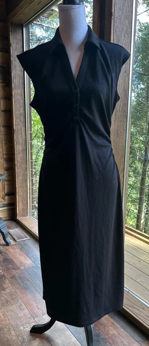 a new day Black Sleeveless Midi Button-Front Dress large