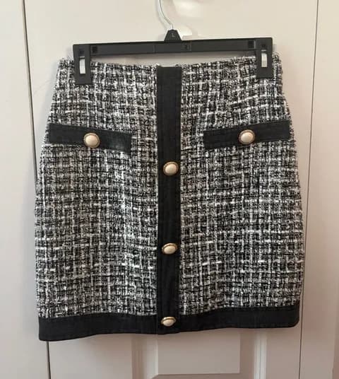 Guess Black and White Tweed Button-Front Pencil Skirt Size XS New with Tags