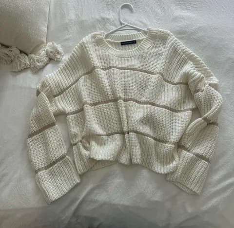white & tan striped cropped sweater