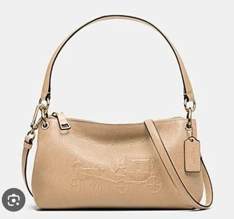 Coach Charley Embossed Horse and Carriage Pebbled Leather Crossbody TAN