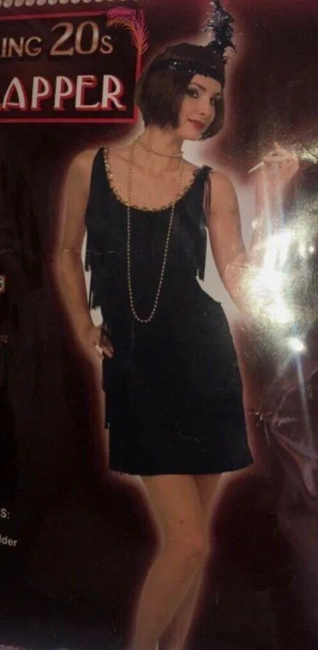 FLAPPER sexy Black Fringe Dress Roaring 20's Halloween Costume Adult M/L Medium