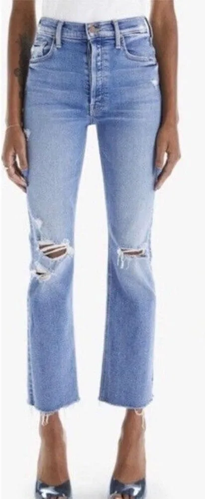 MOTHER The Tripper Ankle Fray Blue Distressed Straight Leg Jeans
