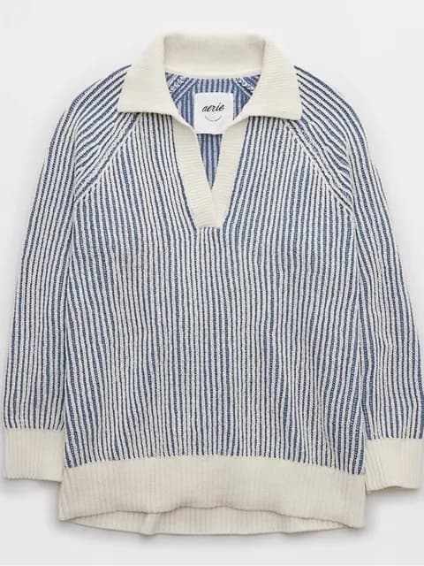 Aerie Sugar Rush Chenille Sweater Marbled Blue