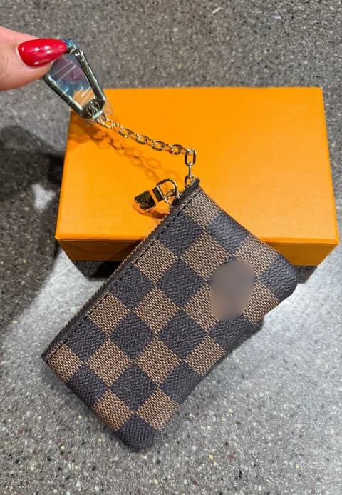 Brown checkered mini coin purse wallet L V NEW
