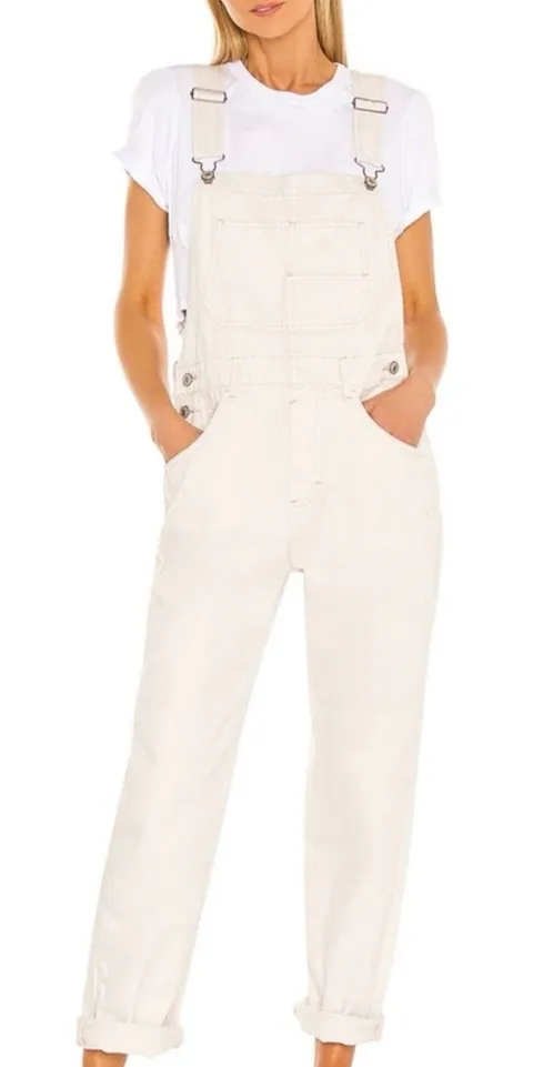 Free People white denim overalls