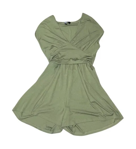 CIDER GREEN JERSEY V-NECK SOLID RUCHED ROMPER CURVE PLUS SIZE 1XL