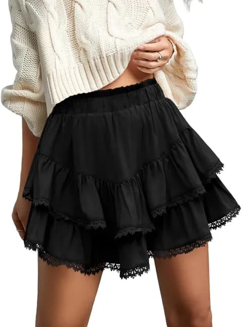 Black Flowy Ruffle Mini Skirt