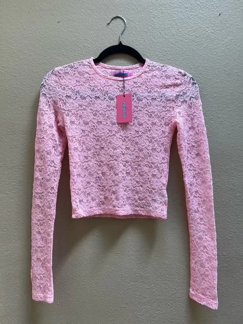 Edikted Pink Lace Long Sleeve Going Out Top