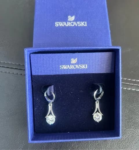 Swarovski Round Drop Crystal Silver Finish Pierced Earrings SKU#801