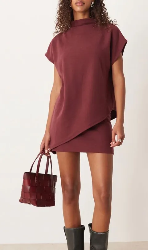 asos cape double layer mini dress size small details: -NWT -color: burgundy
