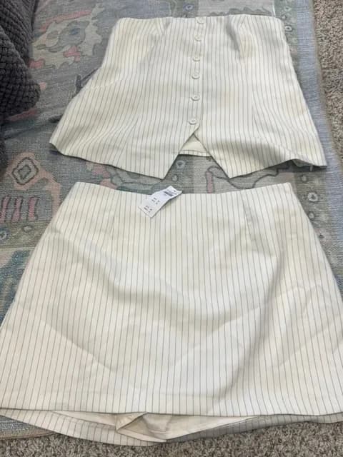 Women’s Cream Pinstripe Button-Front Skirt set - AF
