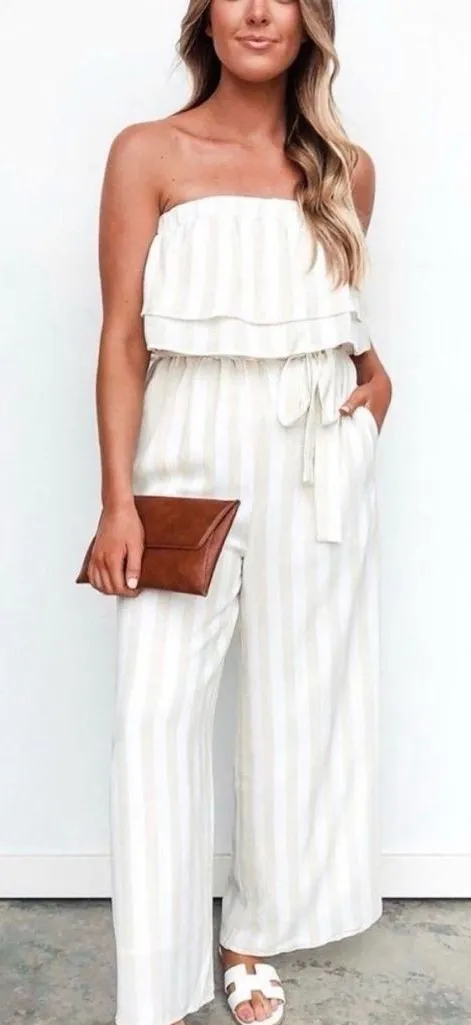 Strapless Ivory Stripe Wide