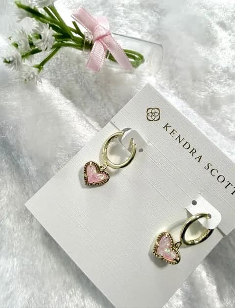 Ari Heart Gold Huggie Earrings in Dichroic Glass