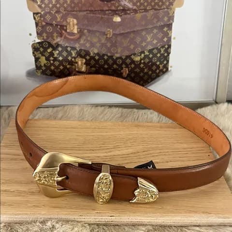 Brighton Brown Leather Belt with Gold Buckle. Size small